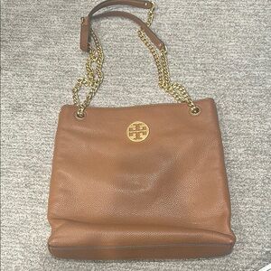 Tory Burch Gold Brown Shoulder Bag with Chain Strap